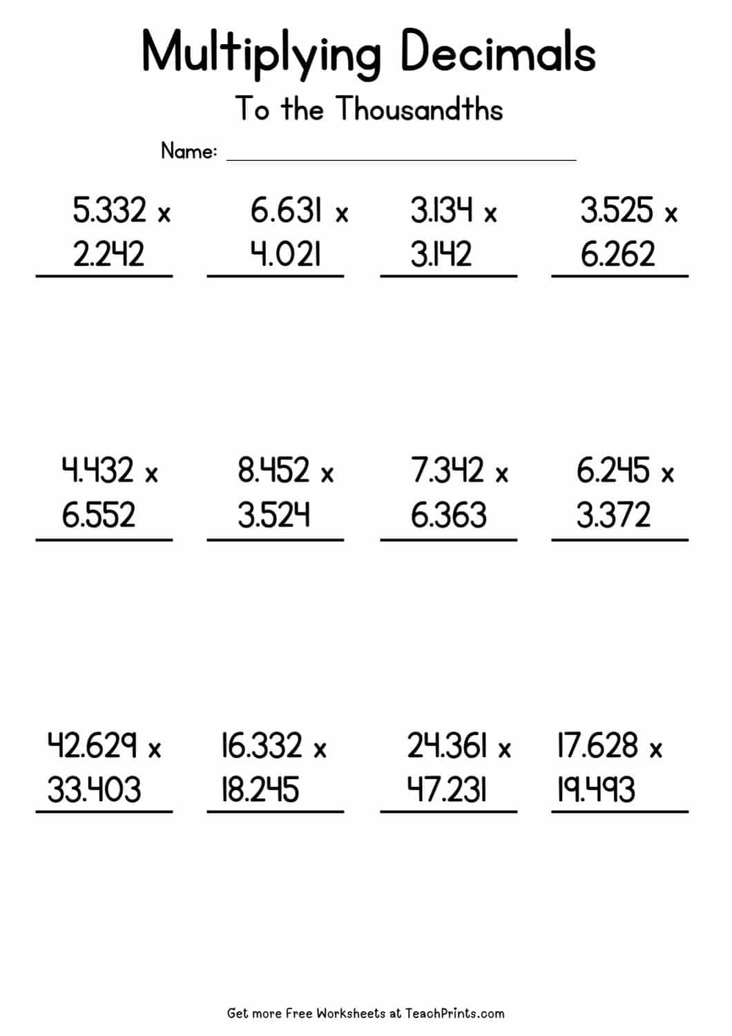 Free Multiplying Decimals Worksheets Teach Prints