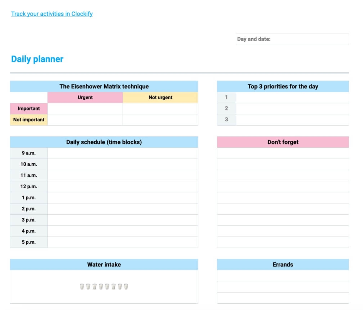 FREE Online Planner Templates Clockify
