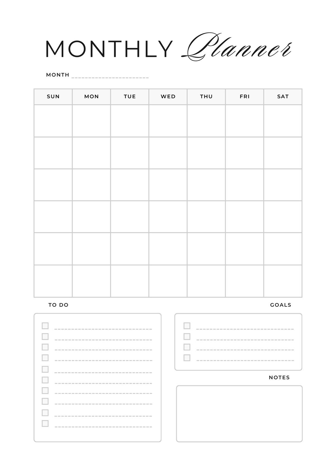 Printable Monthly Calendar Planner