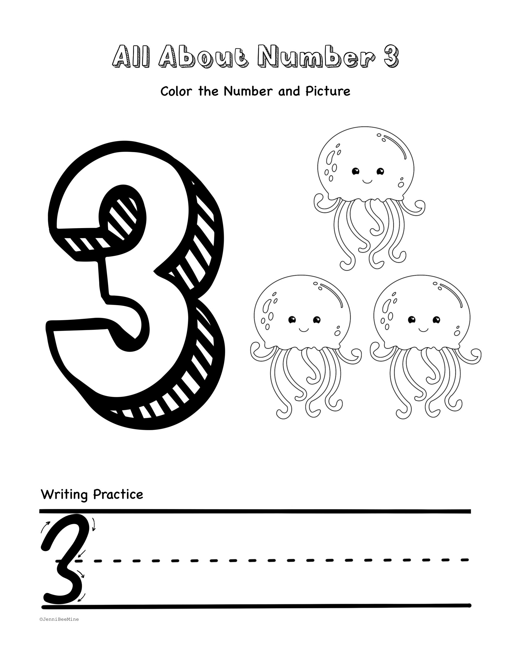 Free Preschool Printables Number 3 Jennibeemine
