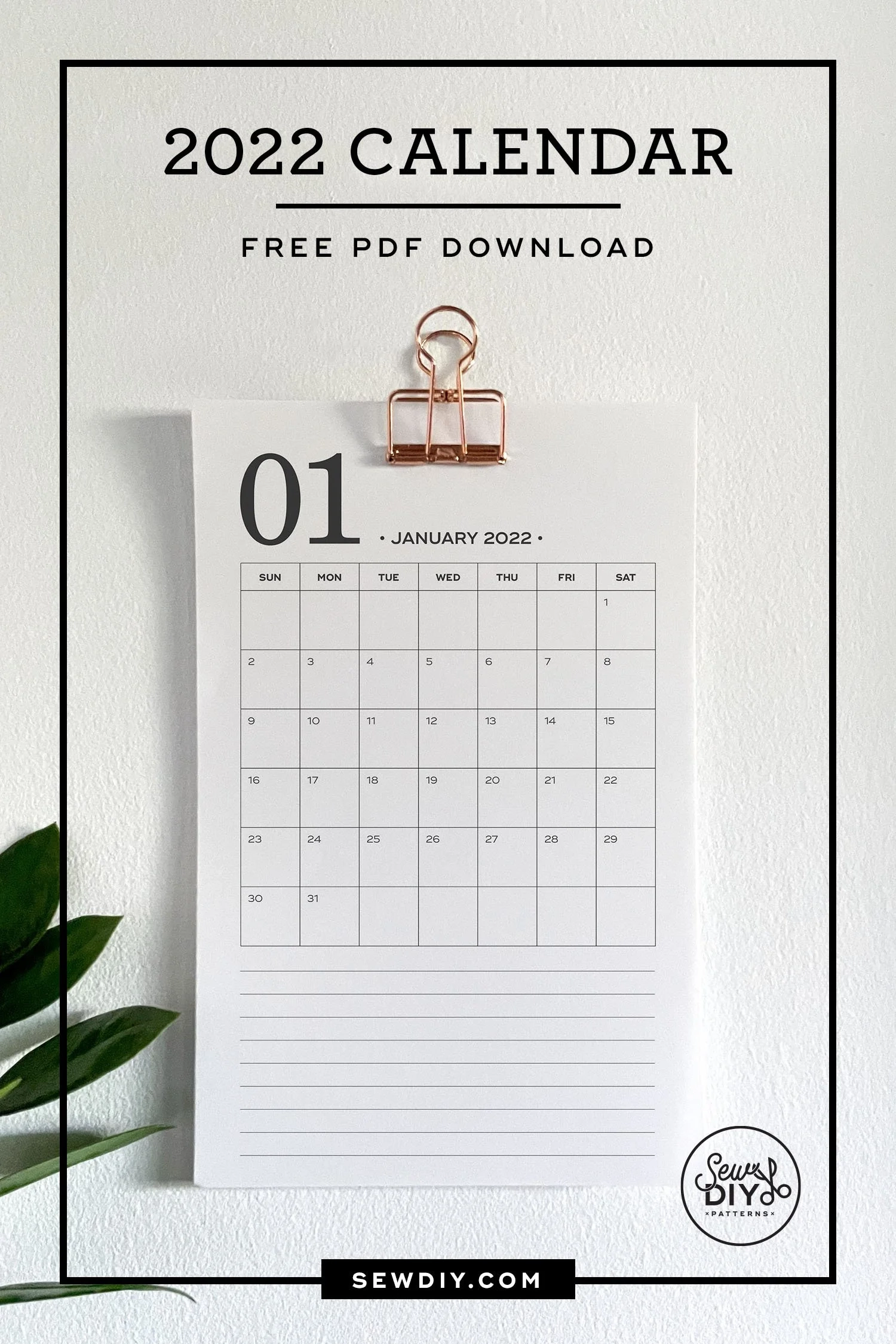 Free Printable 2022 Monthly Calendar Sew DIY Free Printable 2022 Monthly Calendar Sew DIY