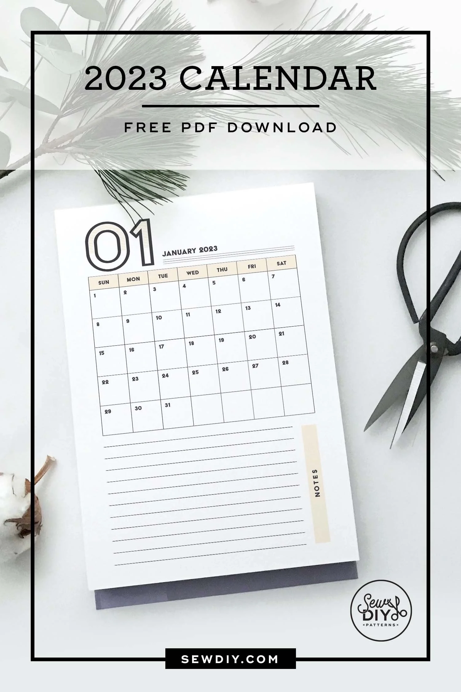 Free Printable 2023 Monthly Calendar Sew DIY