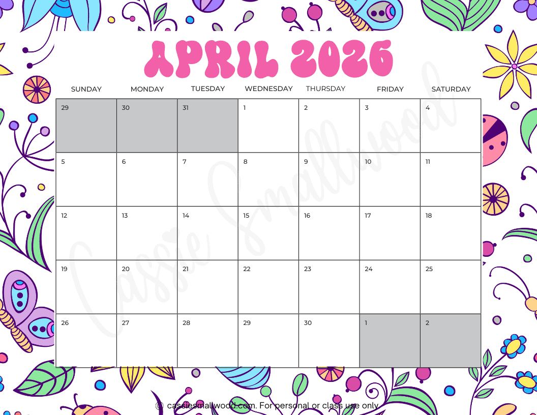 April Printable Calendar 2026 Free