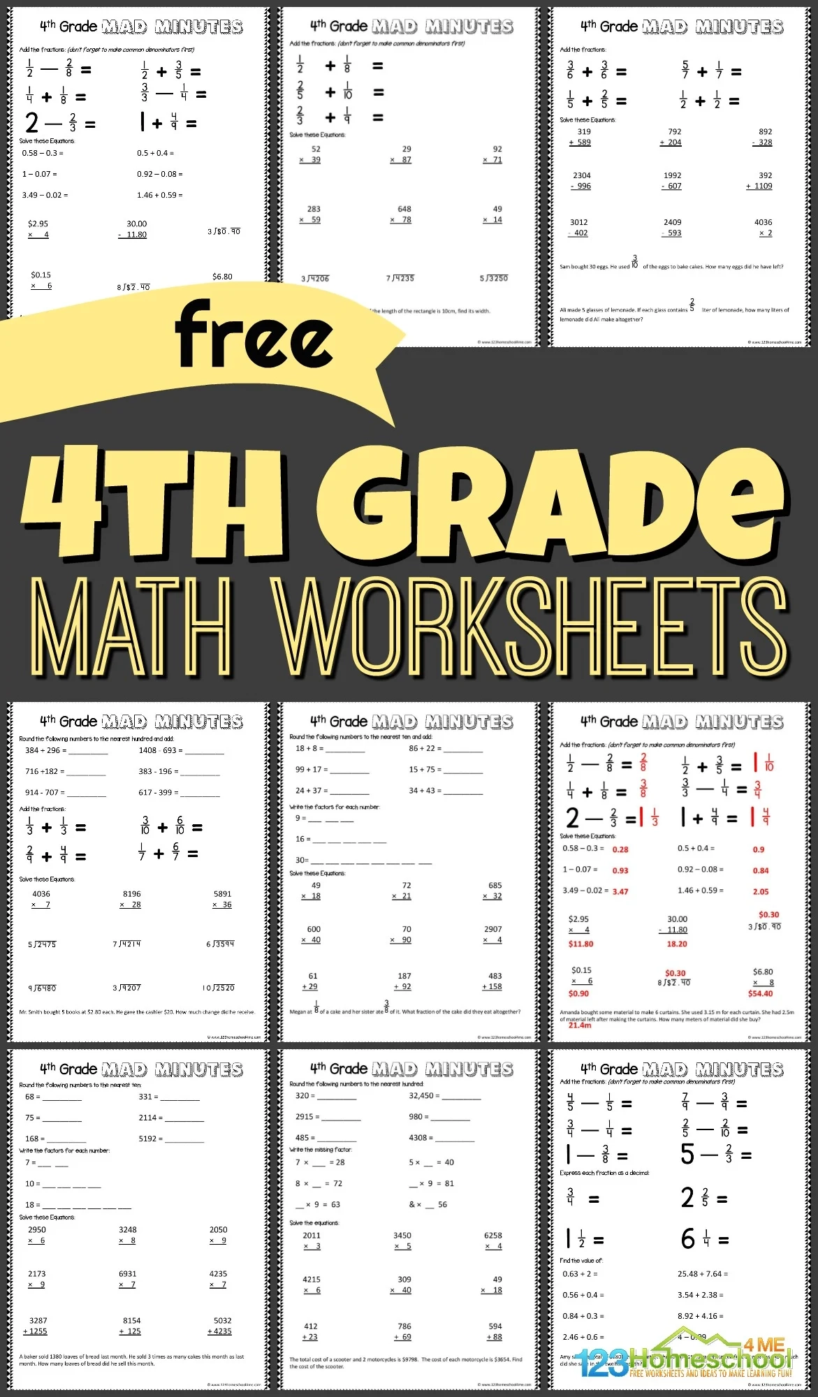 Free Printable 4th Grade Math Worksheets