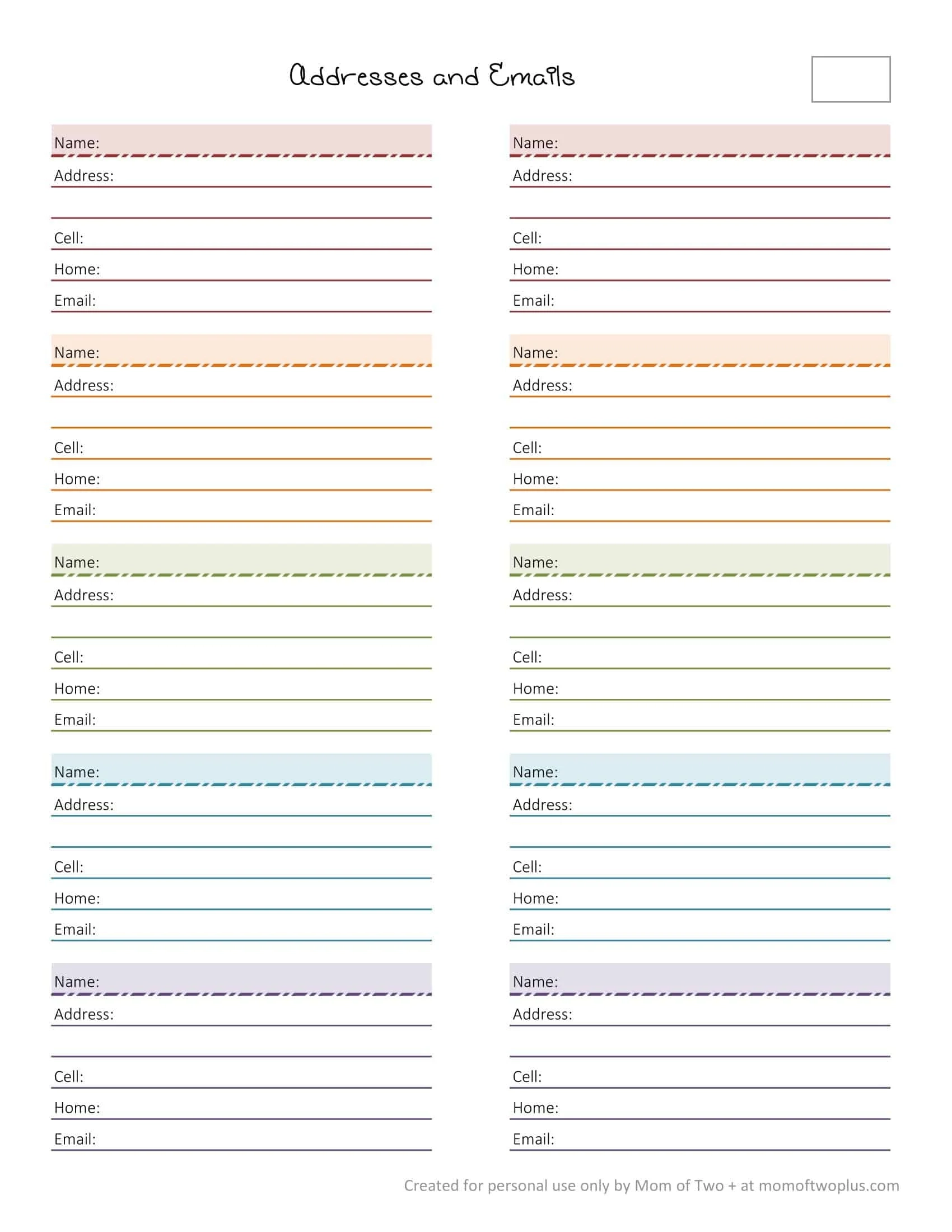 Free Printable Address Sheets