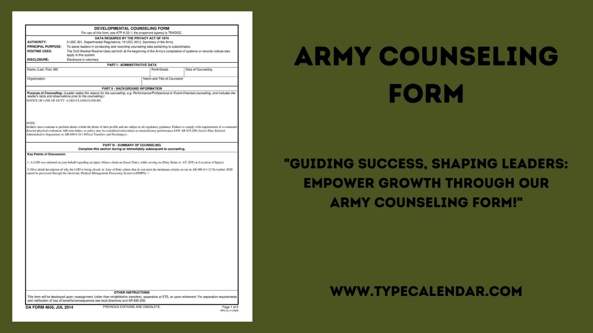 Free Printable Army Counseling Form Templates DA 4856 Fillable PDF