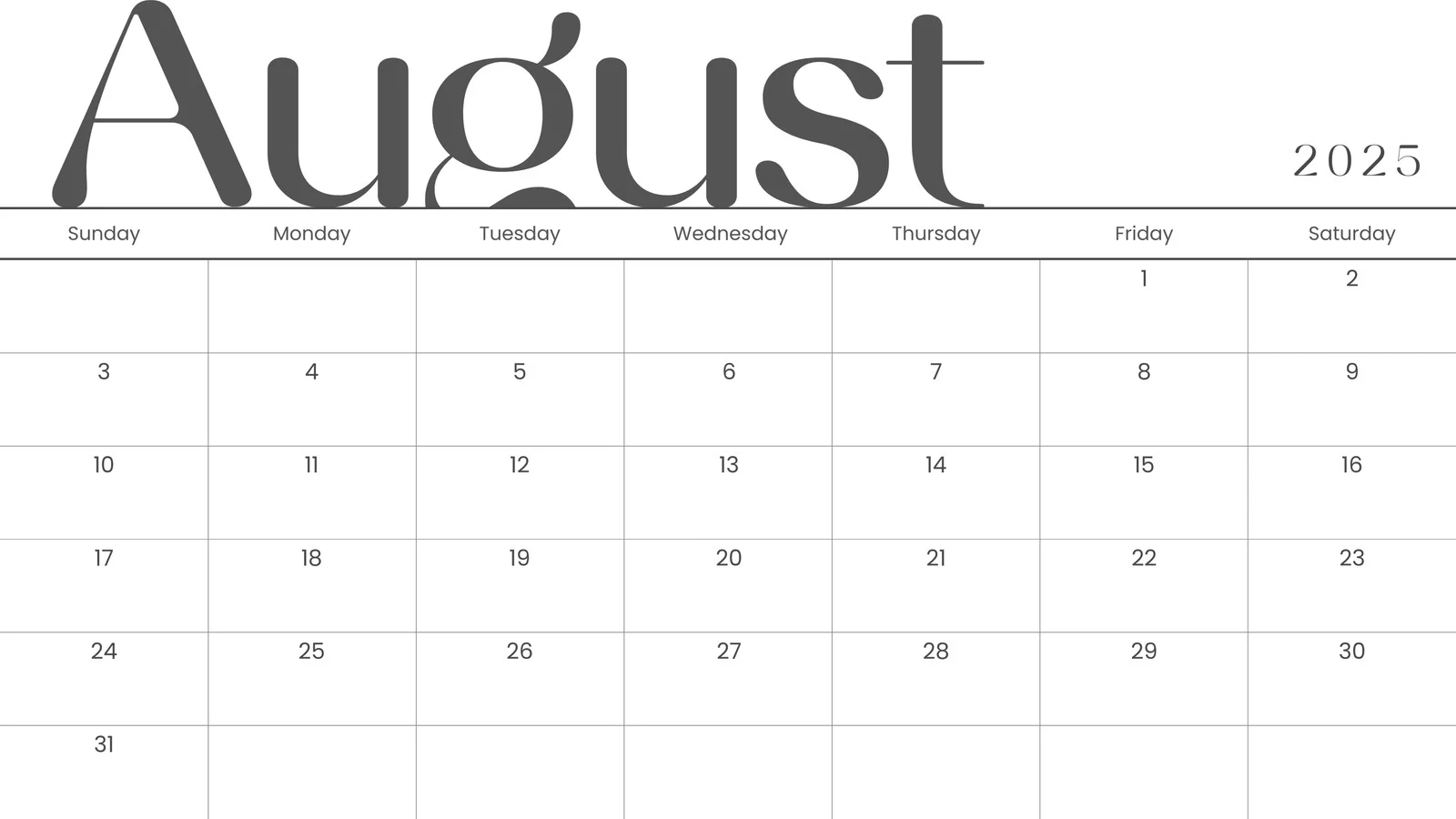 August Printable Calendar Free