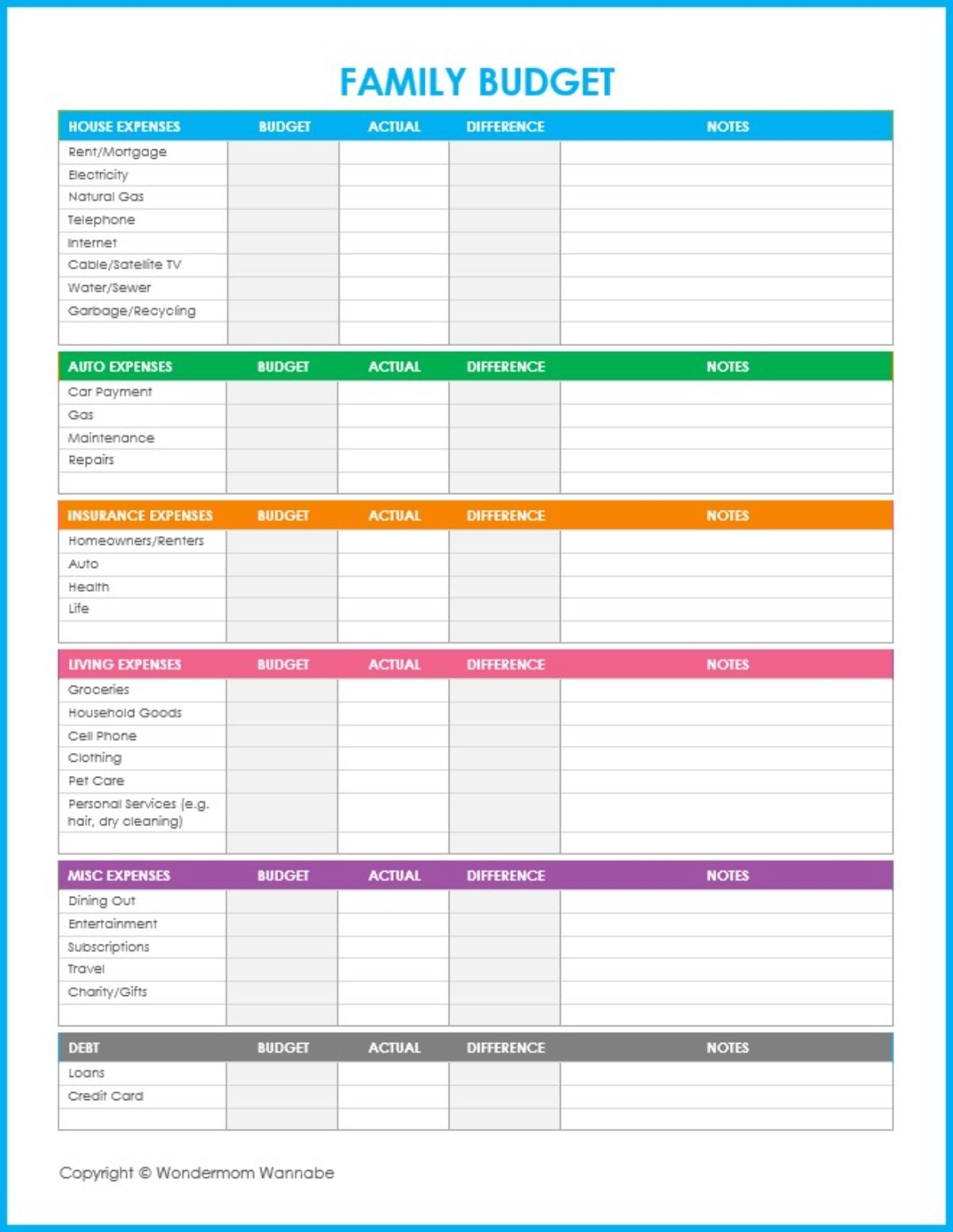 Free Printable Budget Sheet