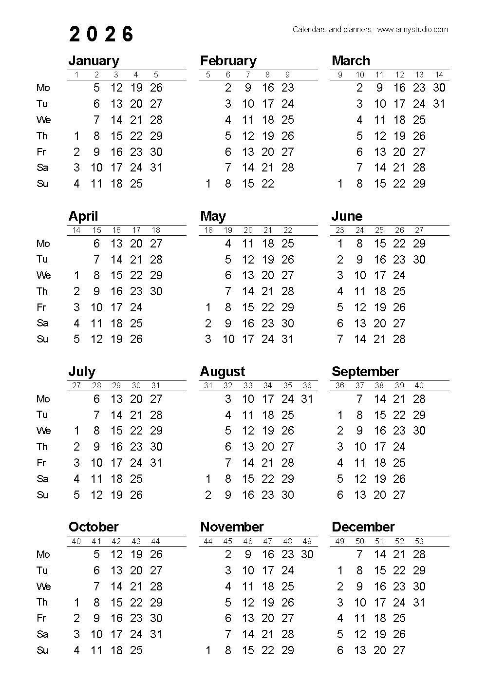 Printable Calendar 25-26