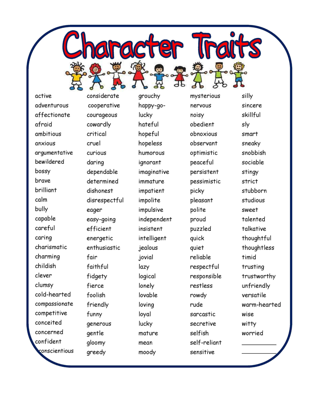 Free Printable Character Traits Worksheets For Kids Worksheets 