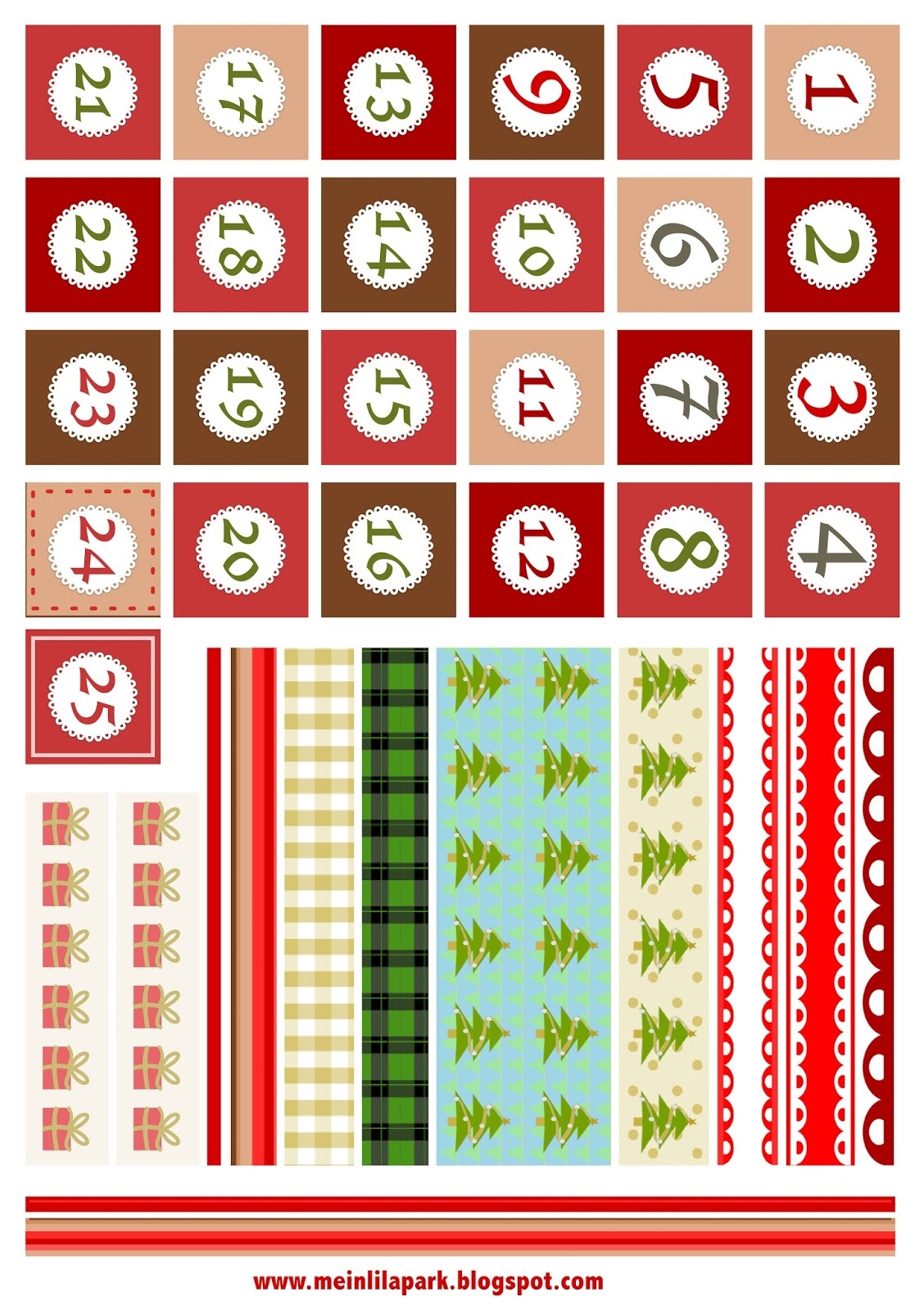 Free Printable Christmas Advent Calendar Numbers And Borders Ausdruckbare Adventszahlen Freebie
