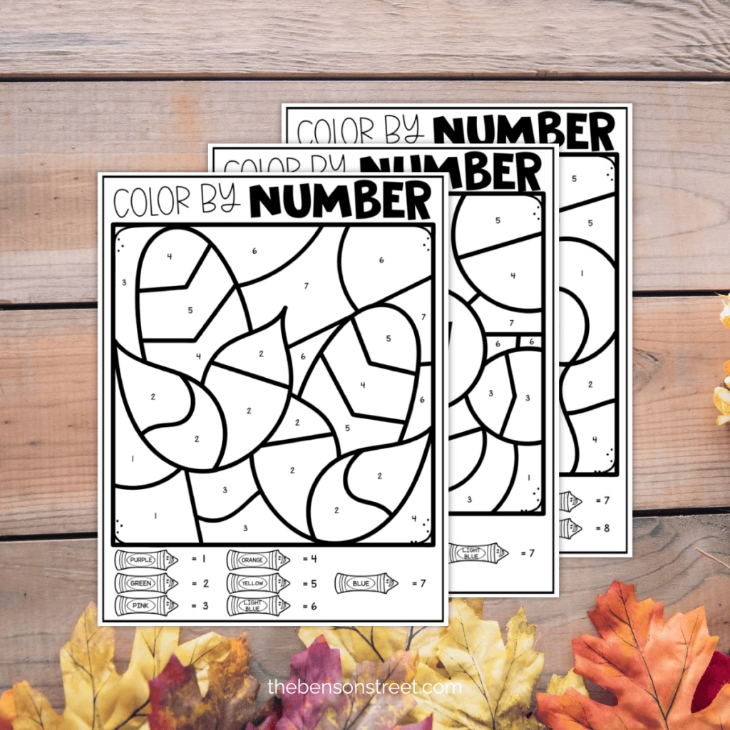 Free Printable Color By Number Fall Worksheets The Benson Street