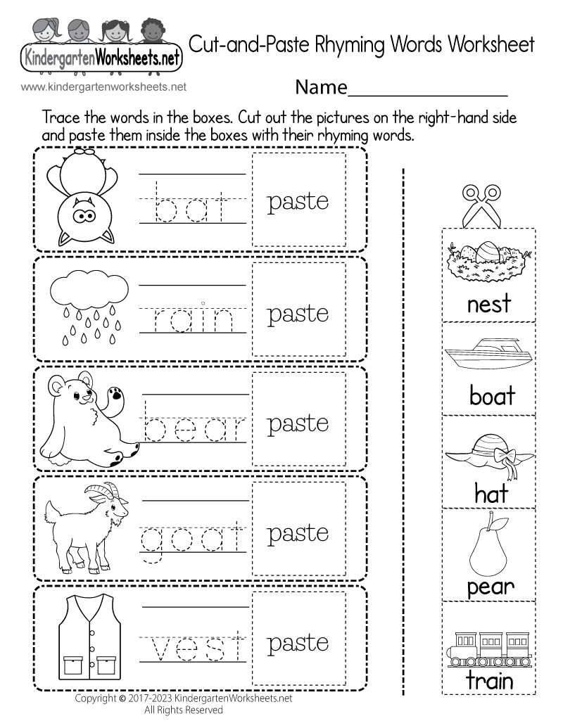 Printable Rhyming Worksheets For Kindergarten