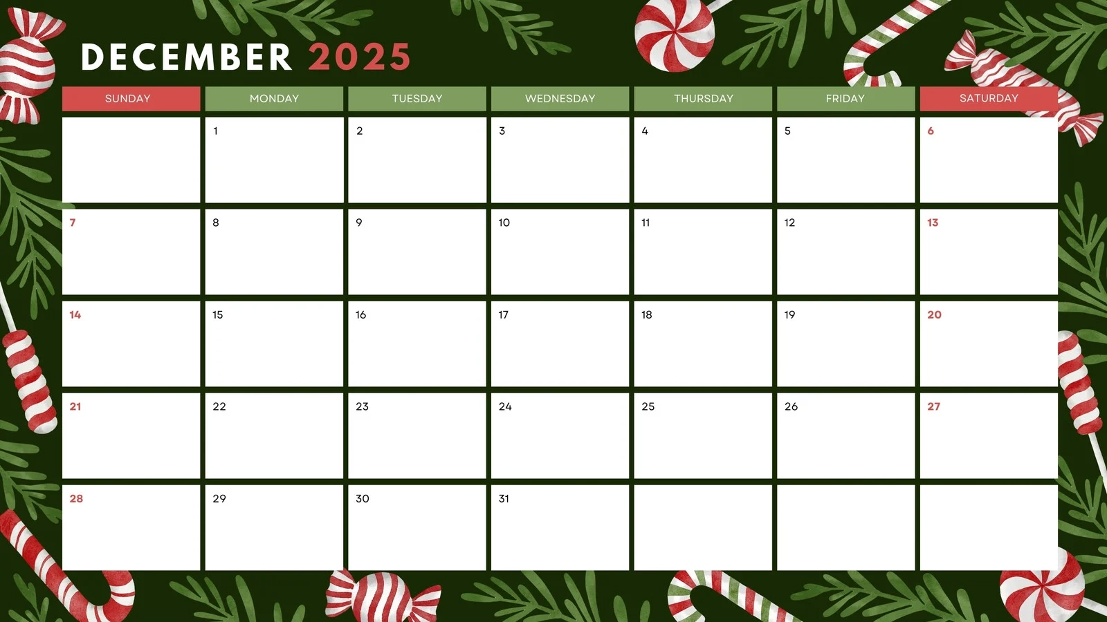 December Blank Calendar Printable