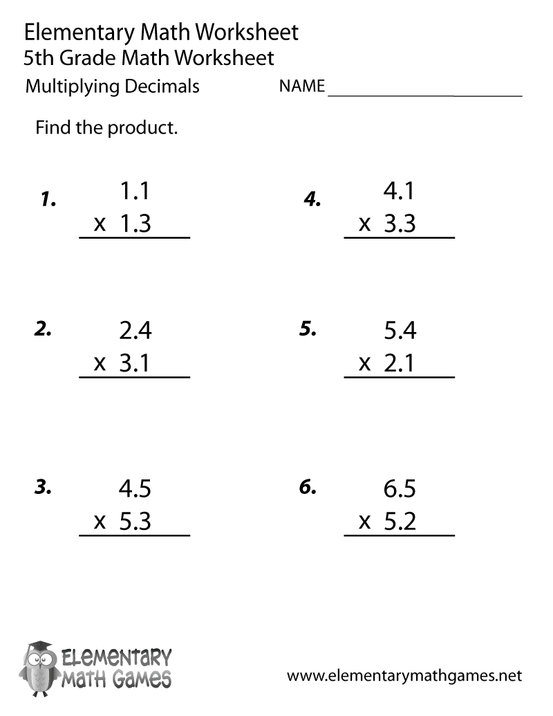 Free Printable Decimals Multiplication Worksheet For Fifth Grade Worksheets Library