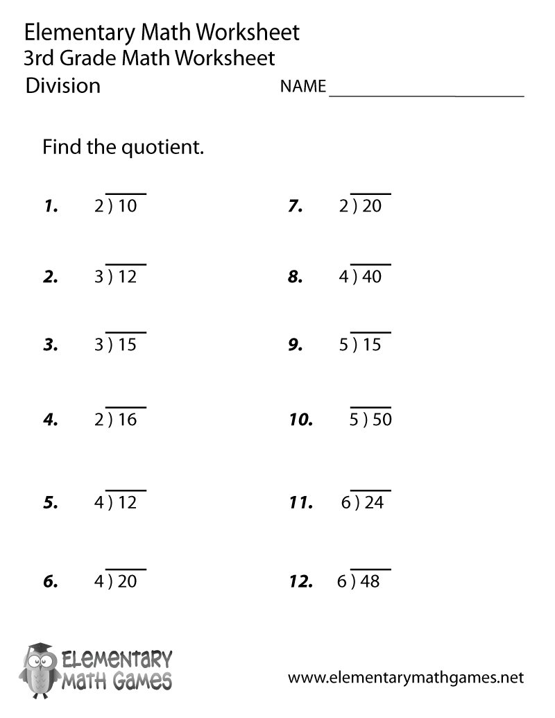 Printable Division Facts Worksheets