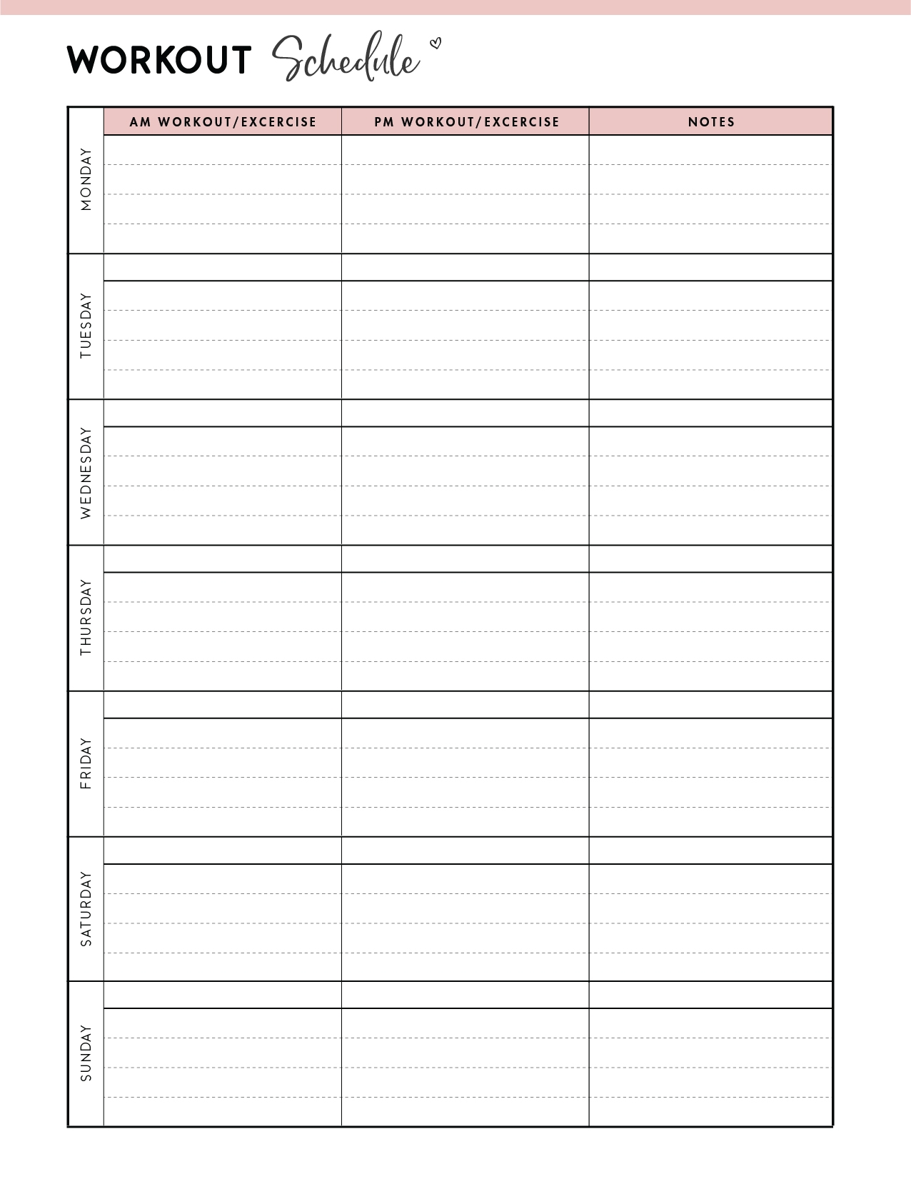 Free Workout Calendar Printable