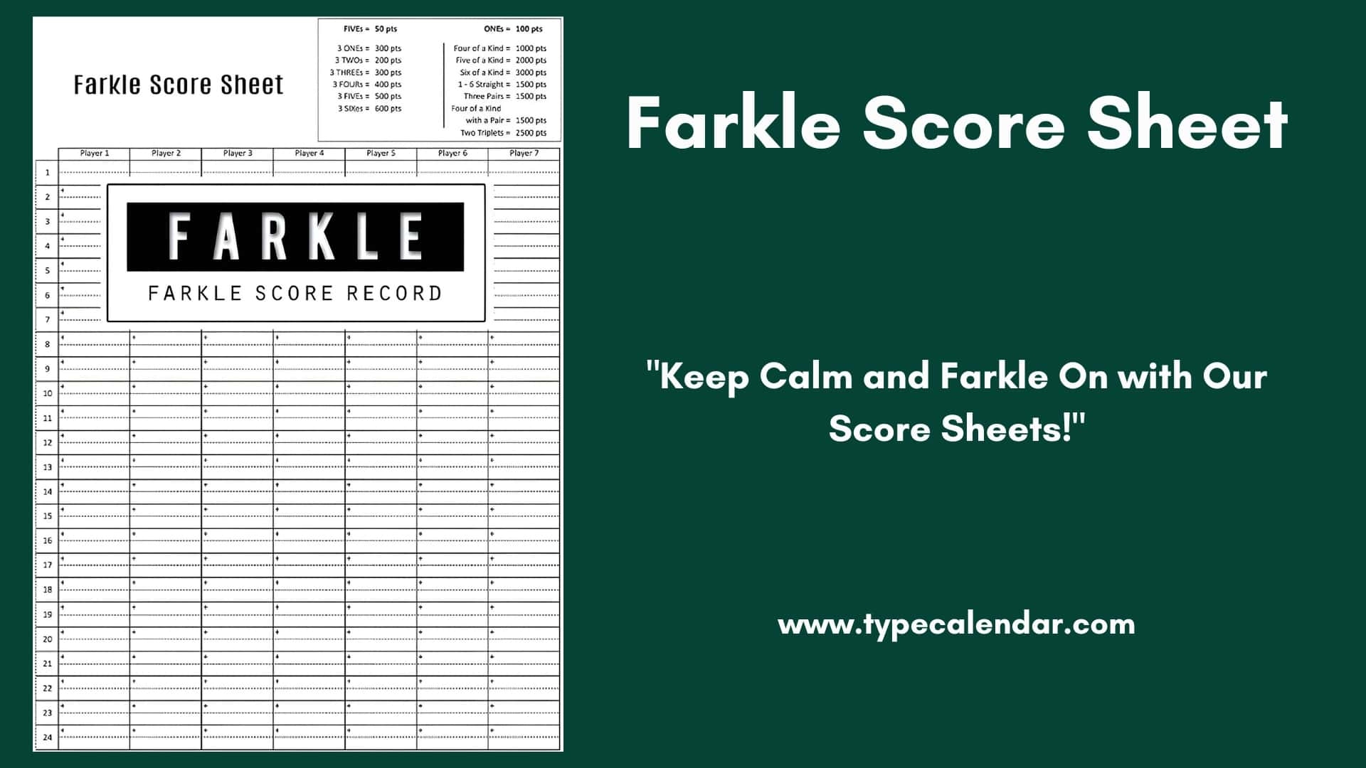 Farkle Scoring Sheet Printable
