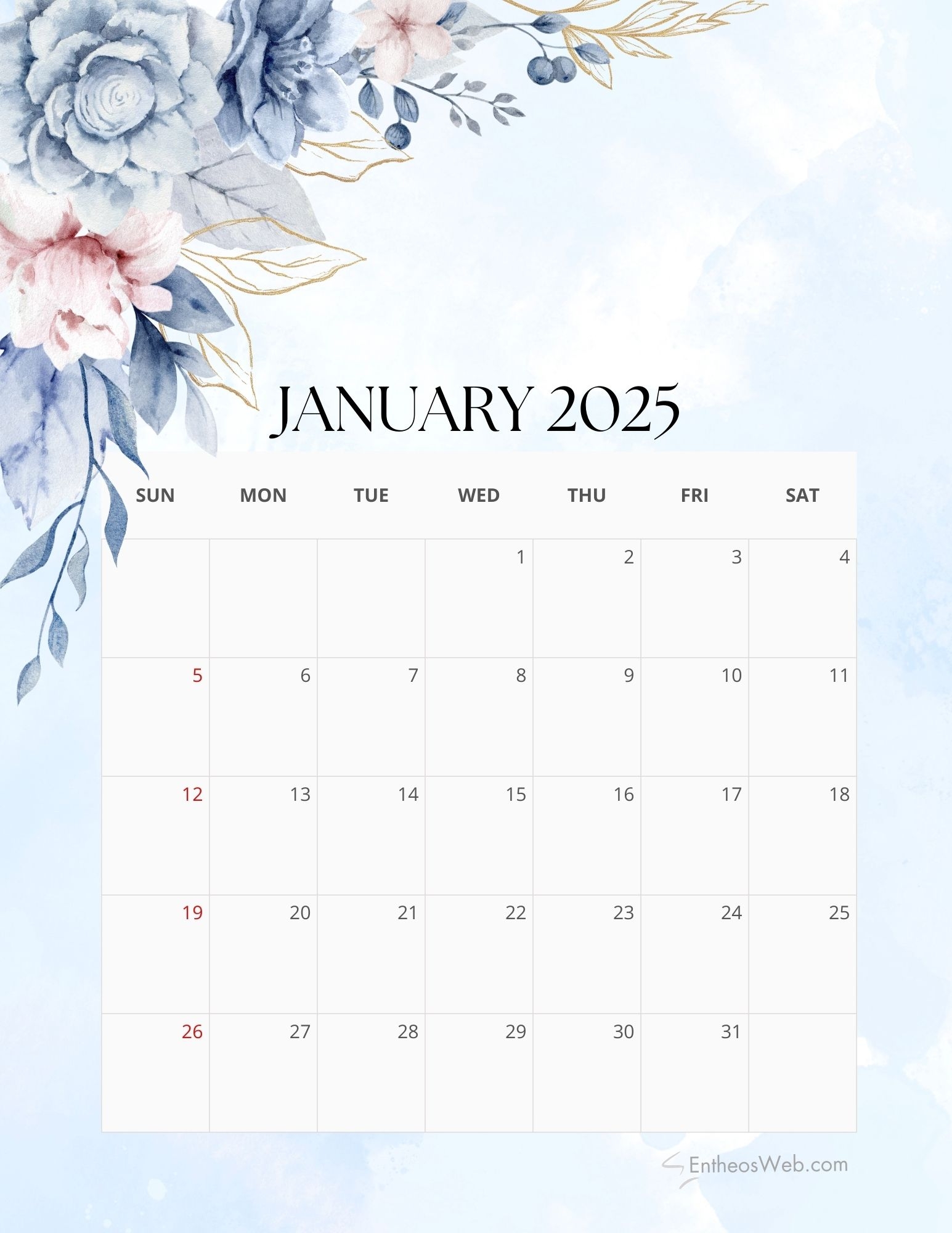 Free Printable Floral 2025 Monthly Calendar EntheosWeb