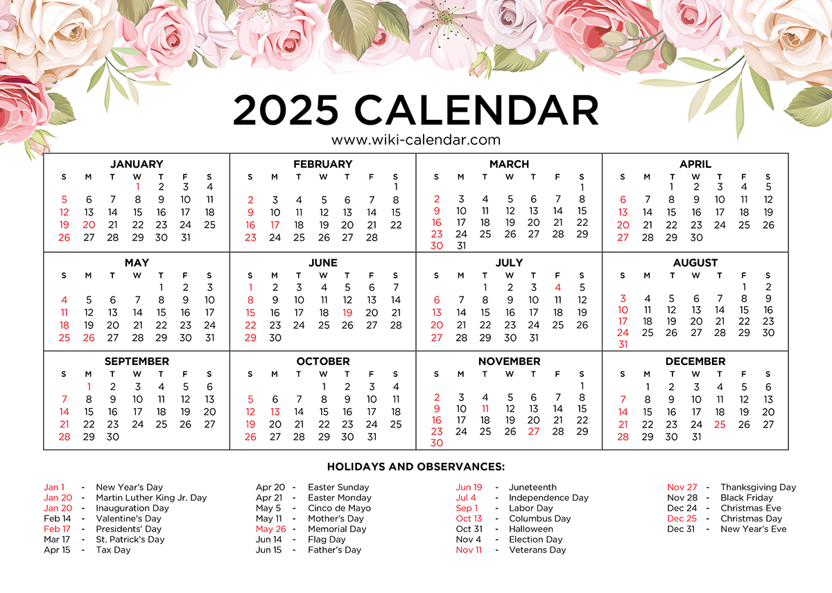 Free Printable Floral Calendar