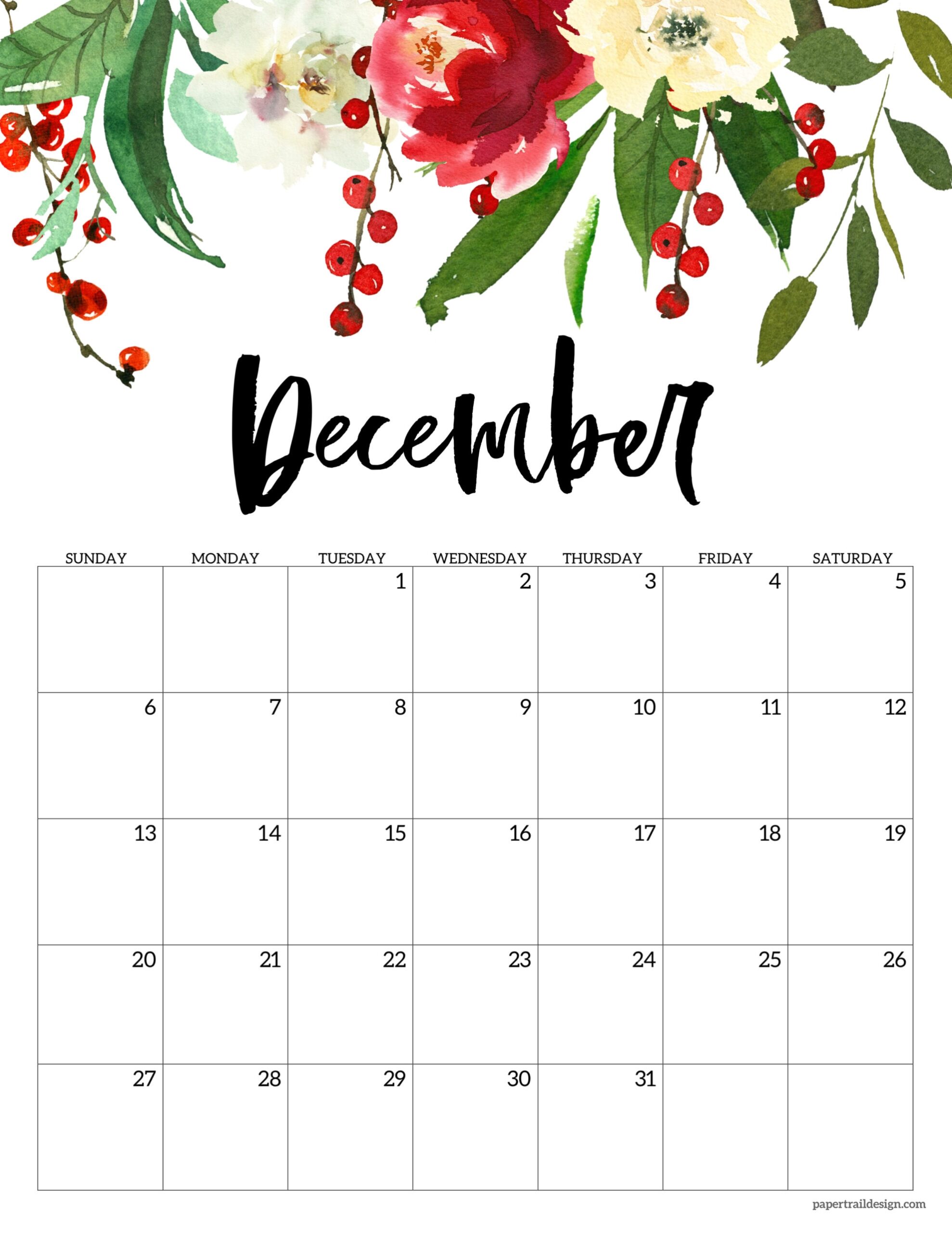 December 2026 Calendar Printable