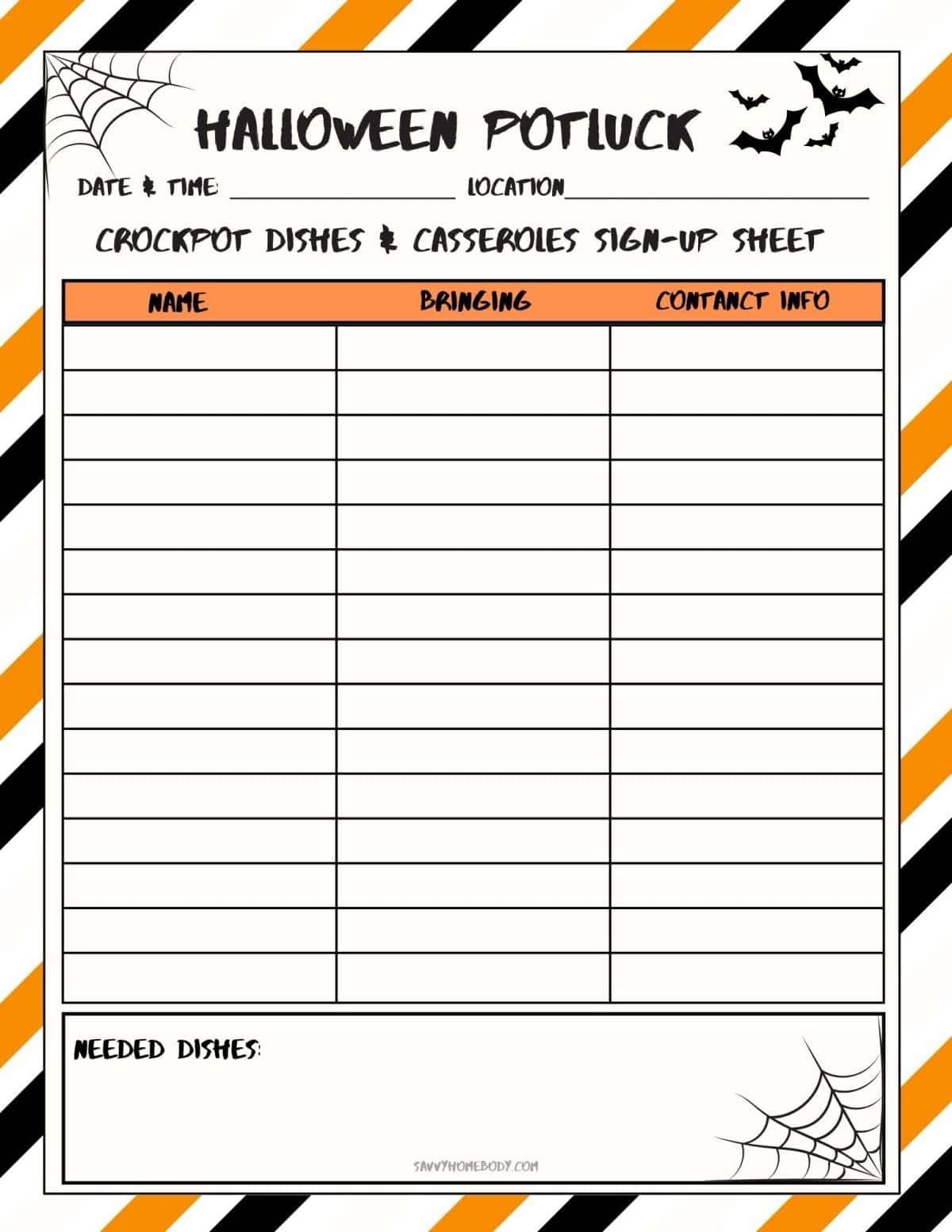 Free Printable Halloween Potluck Sign Up Sheets Free Printable Halloween Potluck Sign Up Sheets