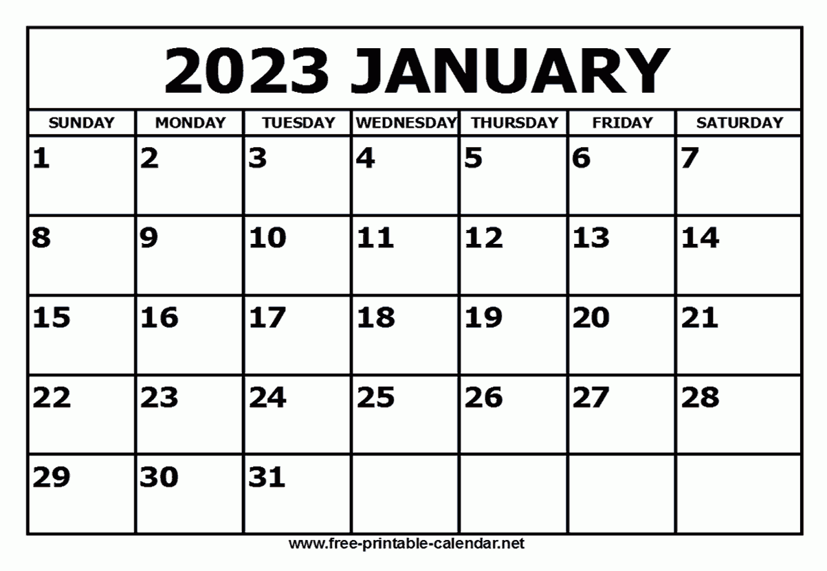 Free Printable January 2023 Calendar