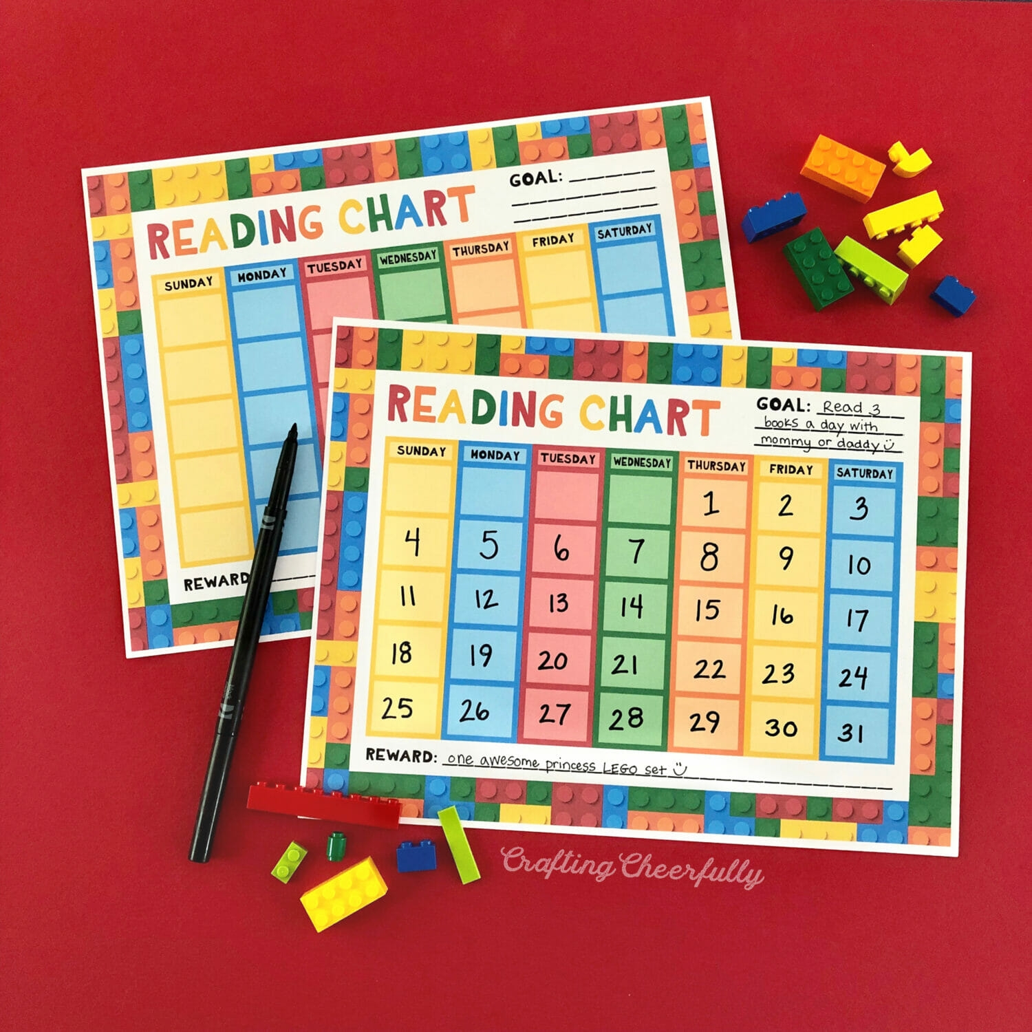 Free Printable LEGO Themed Reading Chart Crafting Cheerfully