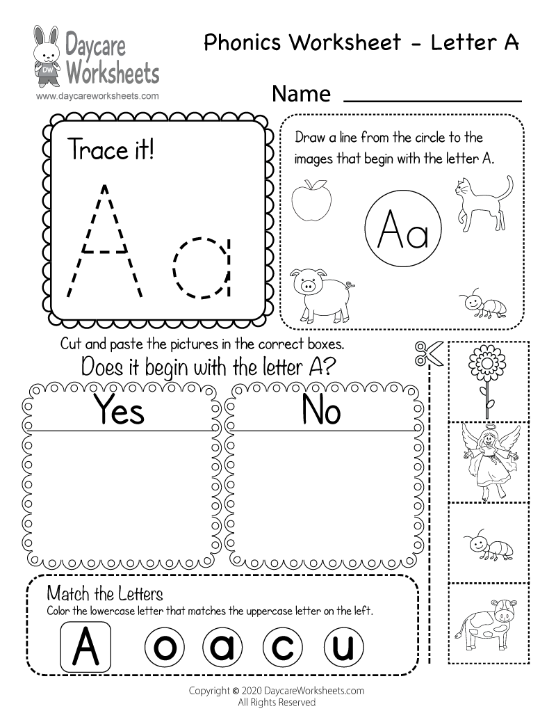 Free Printable Letter A Beginning Sounds Phonics Worksheet For Preschool