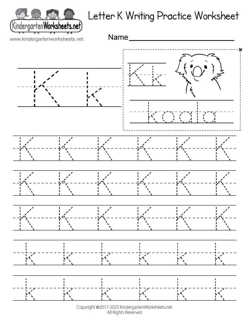 Free Printable Letter K Writing Practice Worksheet