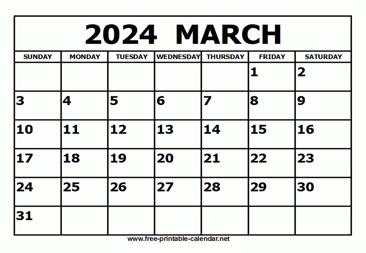 Free Printable March 2024 Calendar Free Printable March 2024 Calendar