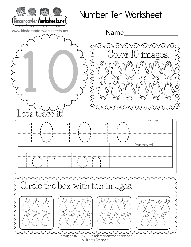 Printable Number 10 Worksheets