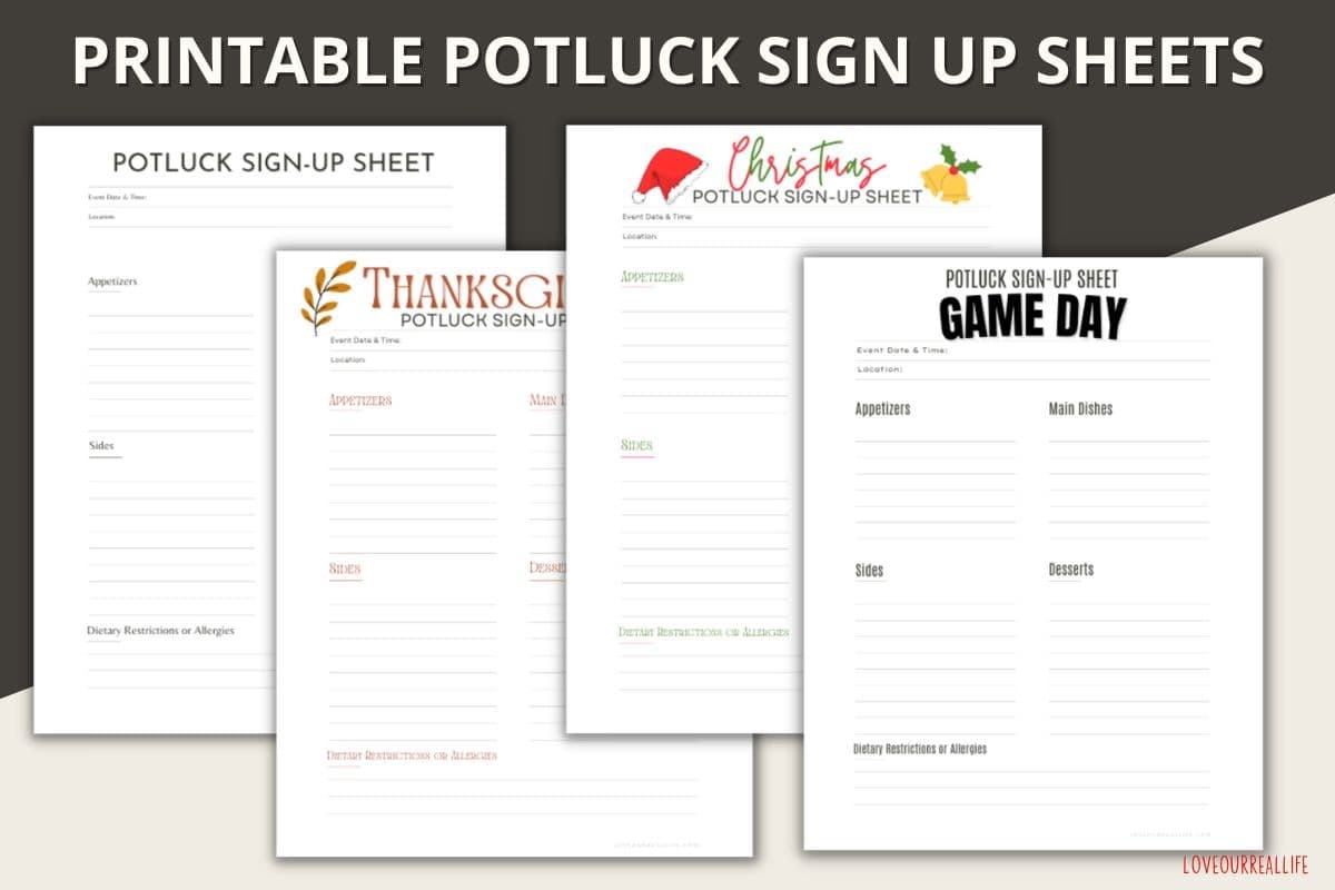 Printable Birthday Potluck Sign Up Sheet