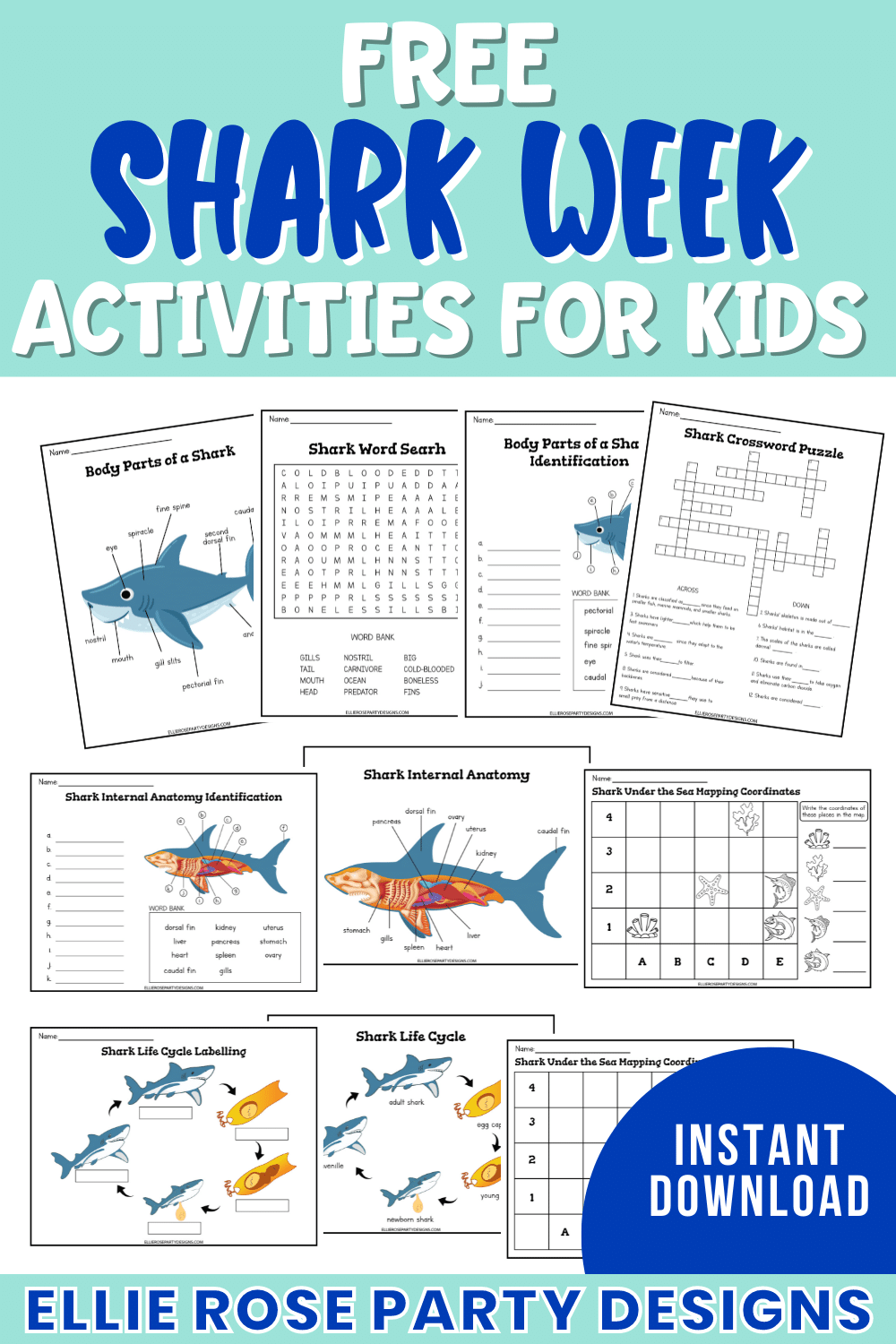 Free Printable Shark Worksheets Ellierosepartydesigns Free Printable Shark Worksheets Ellierosepartydesigns