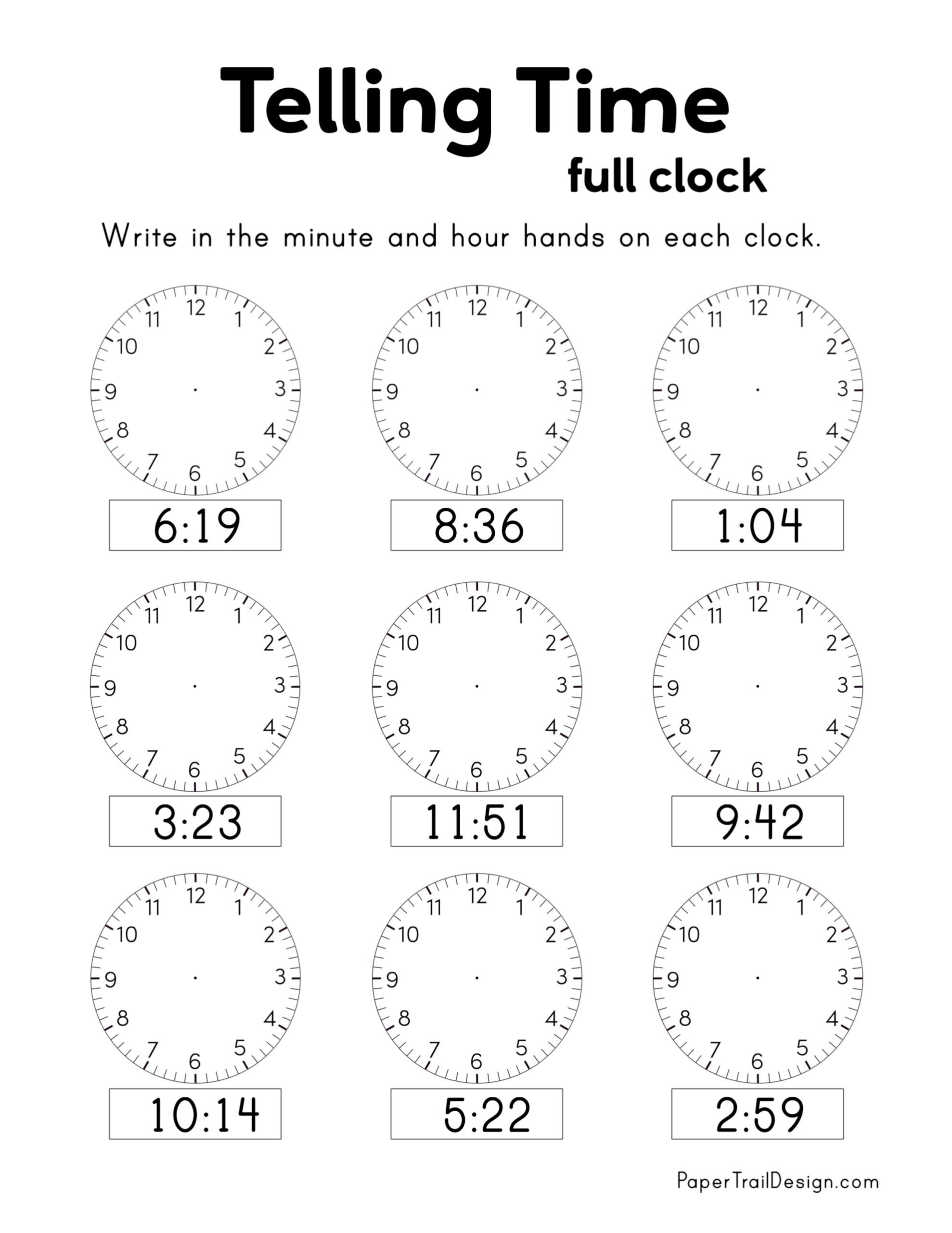 Printable Time Telling Sheets