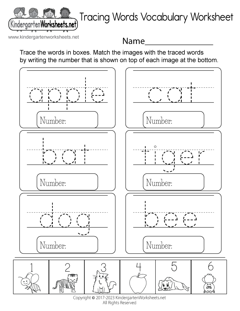 Printable Tracing Words Worksheets