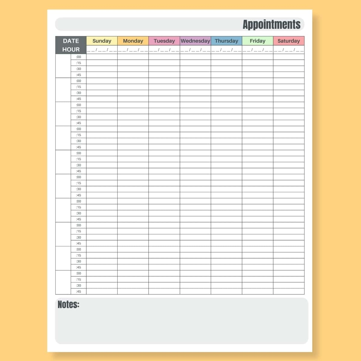 Free Printable Weekly Appointment Sheets