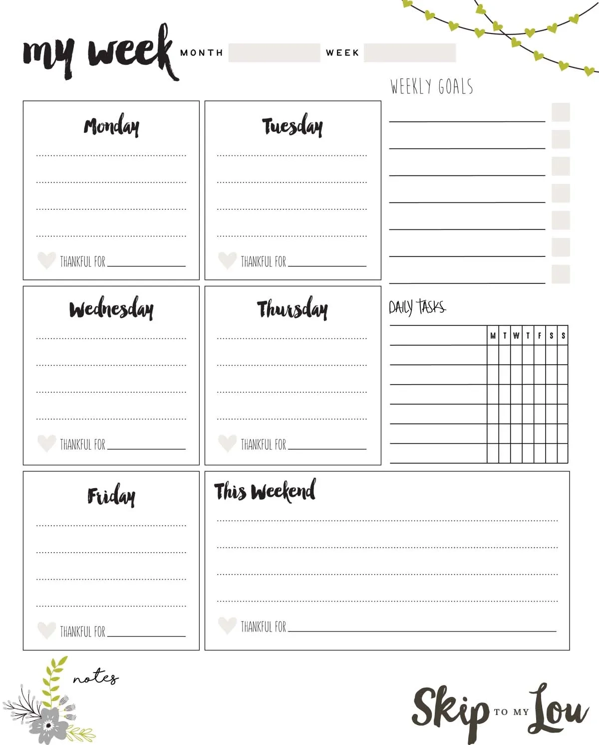 One Week Calendar Printable Free