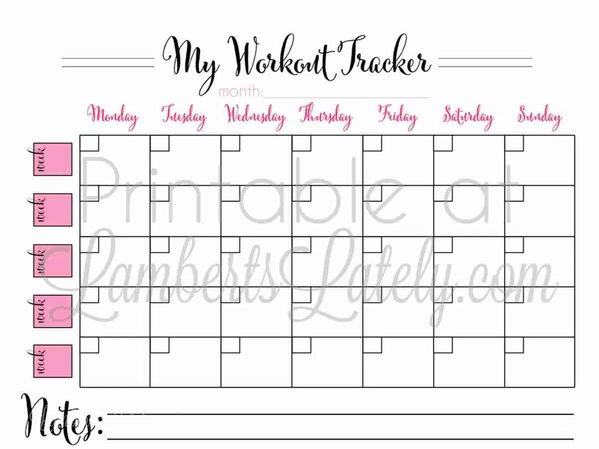 Free Printable Workout Calendar Lamberts Lately