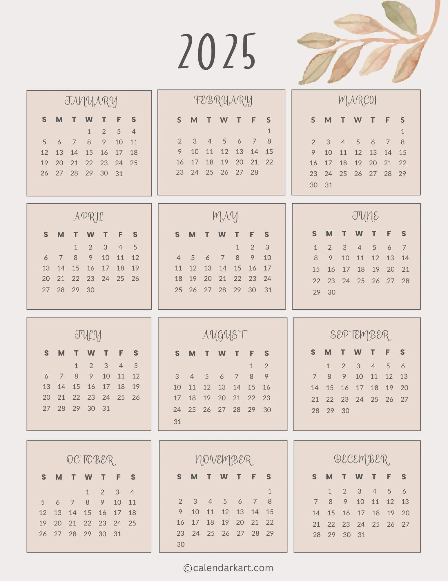 Free Printable Year At A Glance Calendar 2025 CalendarKart