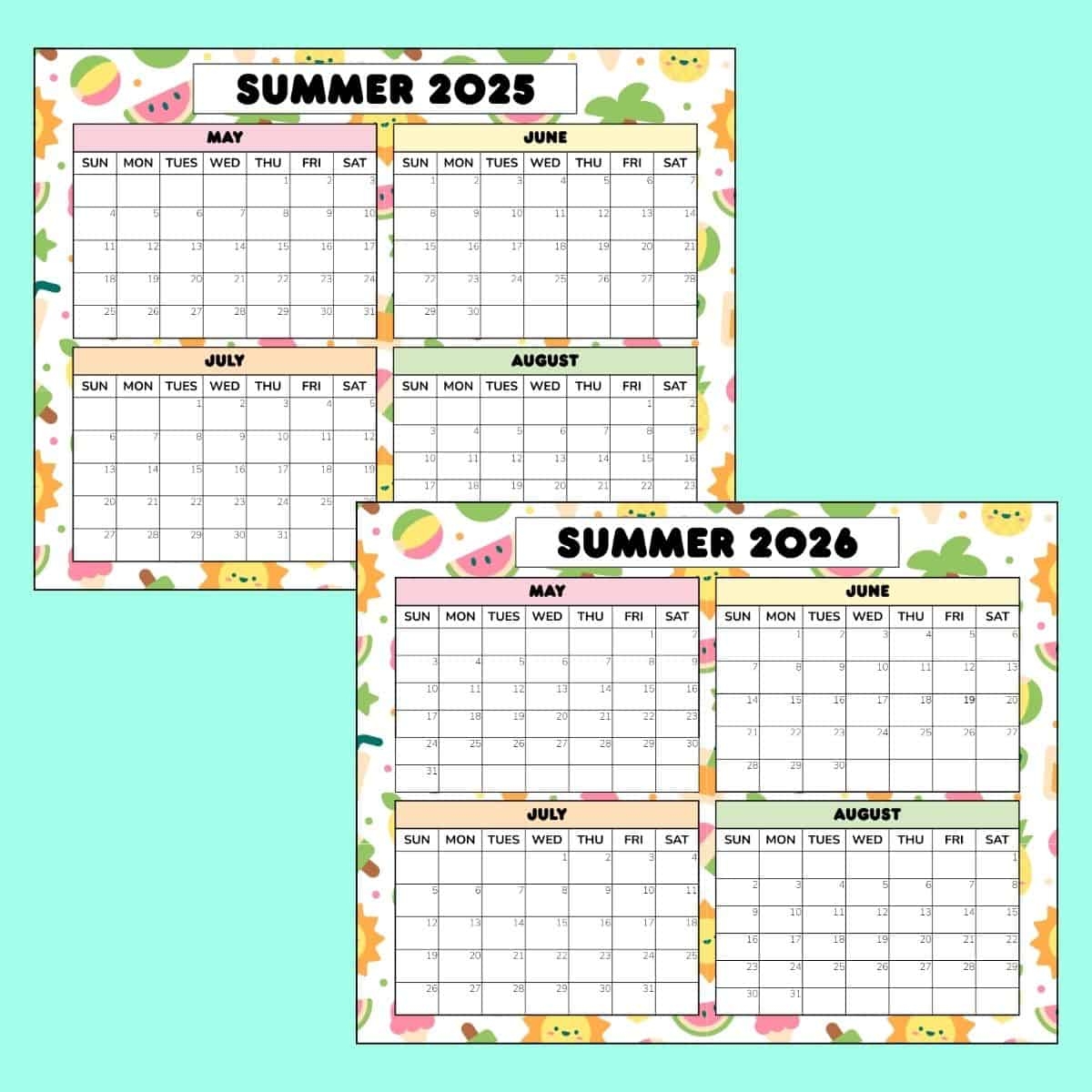 Printable Summer Calendar 2026