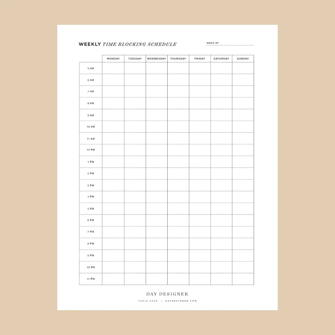 Printable Time Blocking Calendar