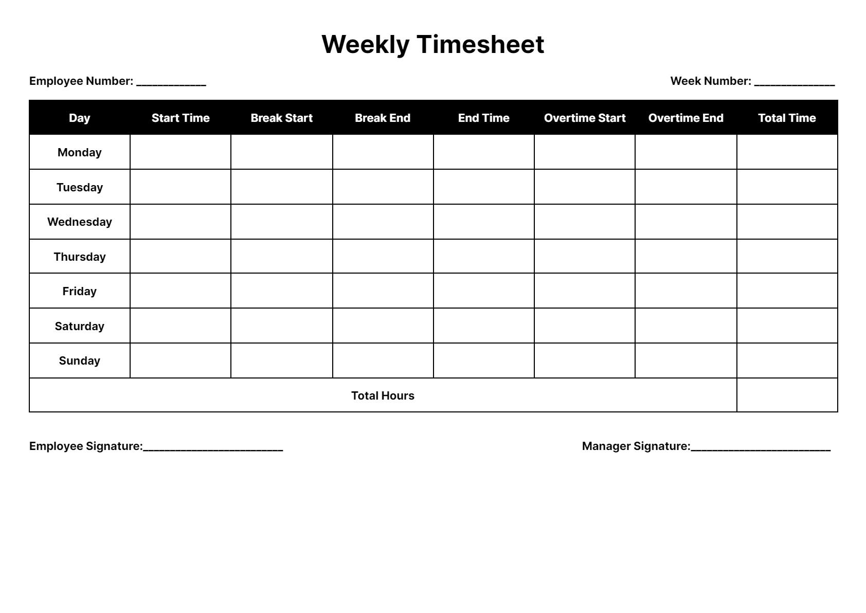 Weekly Time Sheets Printable