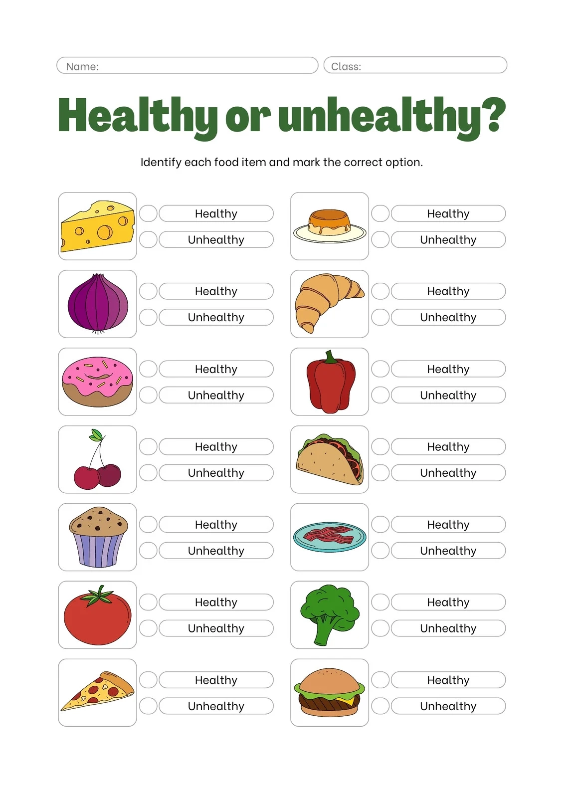 Healthy And Unhealthy Food Chart Printable