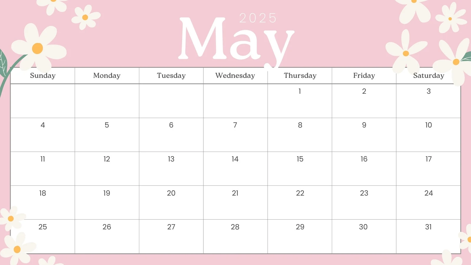 Free May Calendar Printable