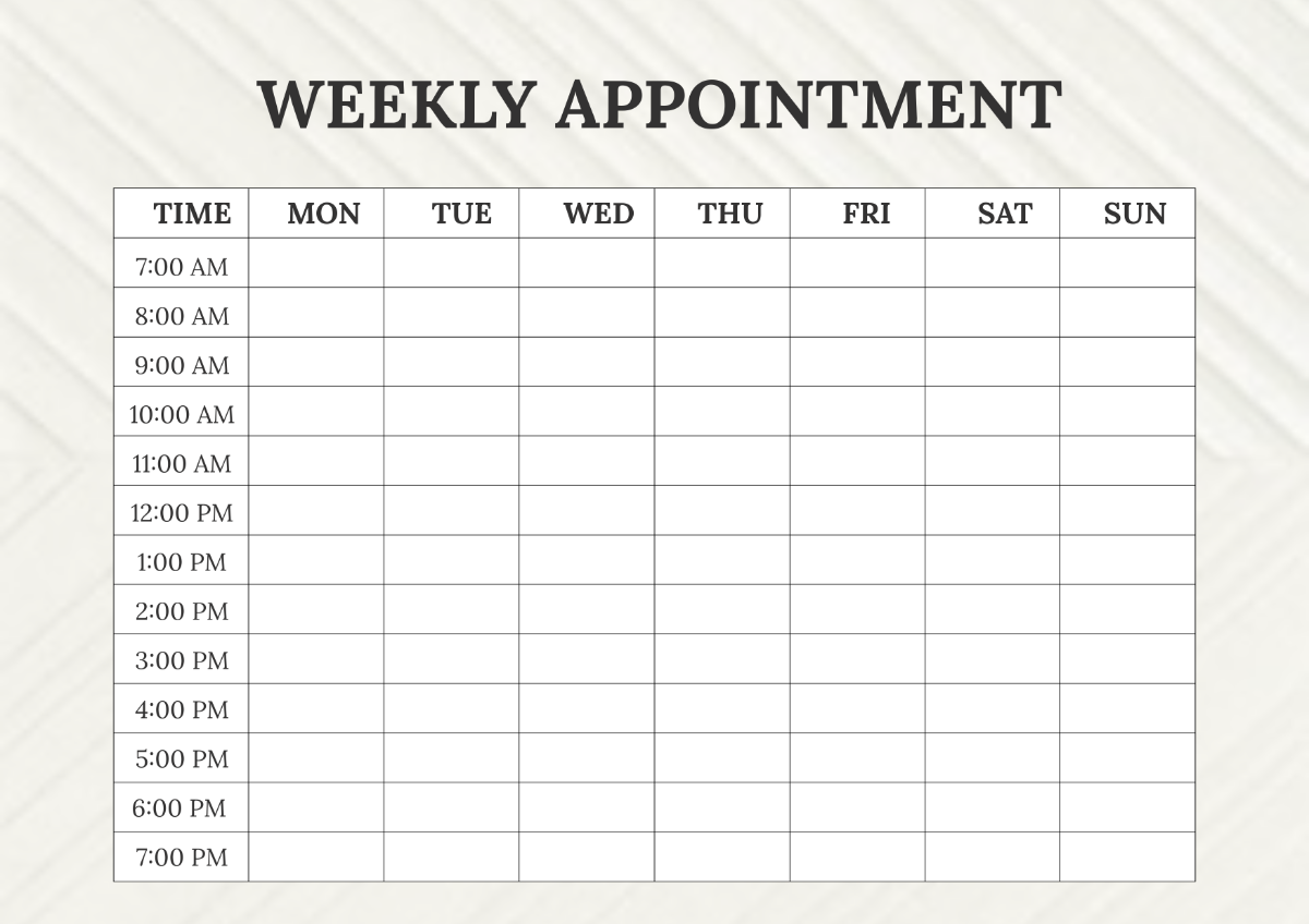 Free Weekly Appointment Template To Edit Online