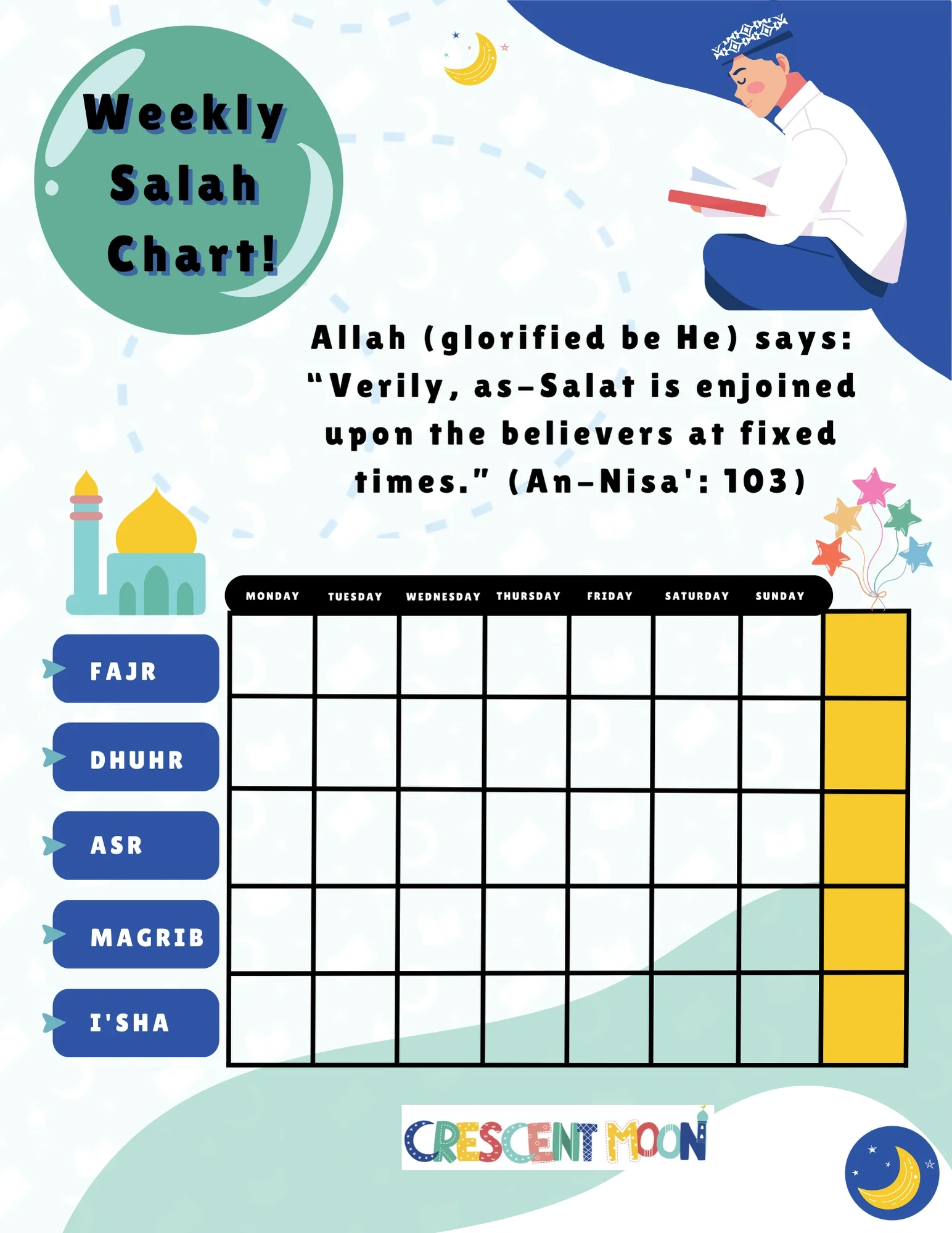 Islamic Prayer Chart Printable