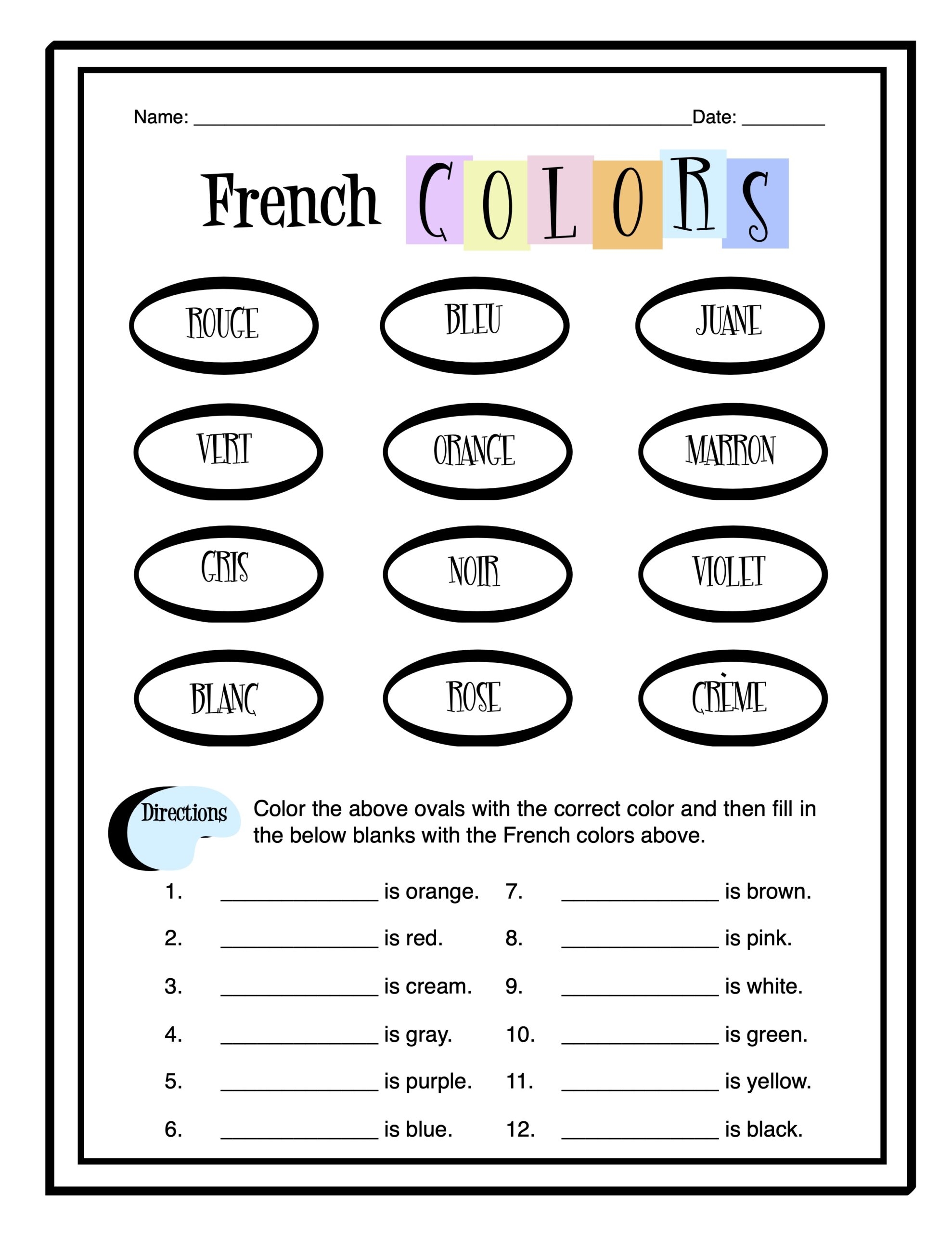 French Colors Worksheet Packet Made By Teachers