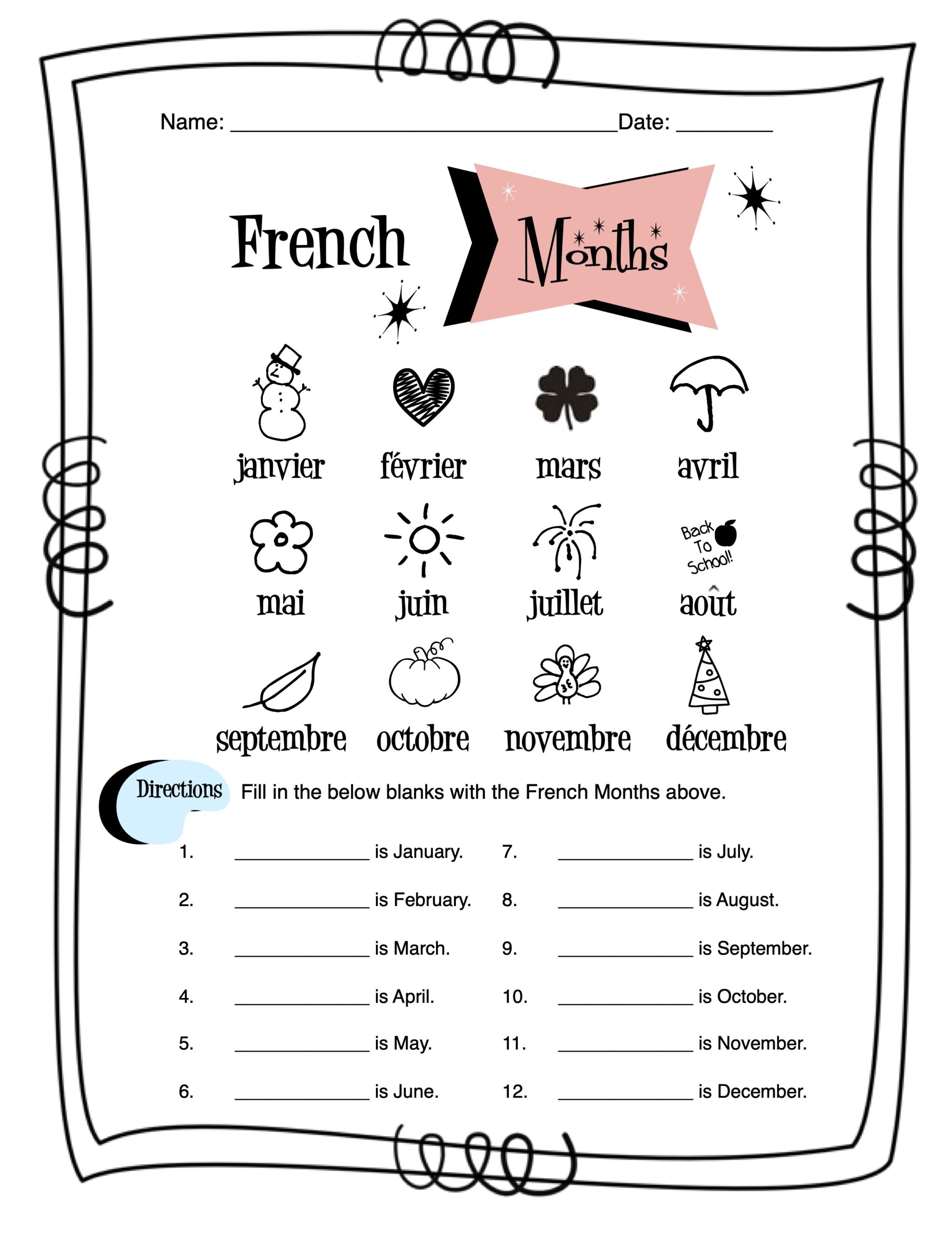 French Months Of The Year Worksheet Packet Made By Teachers