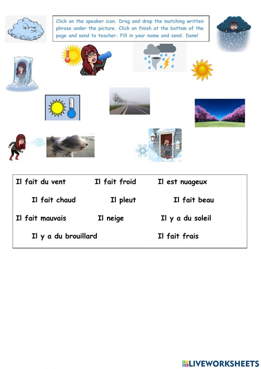 French Weather Listening Task Beginners Worksheet Live Worksheets Worksheets Library